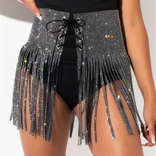 Rhinestone Fringed Mini Skirt