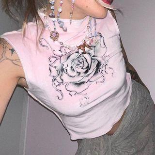 Rose Graphic Sleeveless Cropped Top