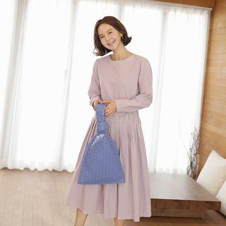 Drawstring-waist Pleated Long Dress