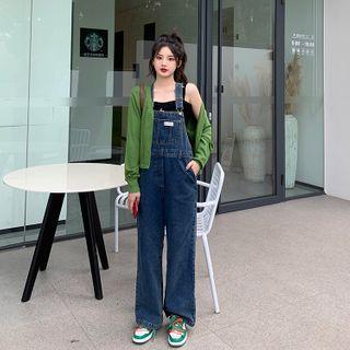 Denim Wide-leg Jumper Pants / Plain Cardigan