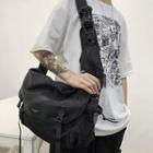 Plain Nylon Snap Buckle Messenger Bag Black - One Size