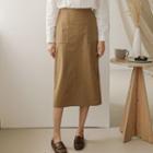 Patch-pocket Long Textured Skirt