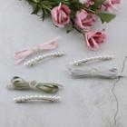 Set: Rhinestone Ribbon Hair Clip + Faux Pearl Hair Clip