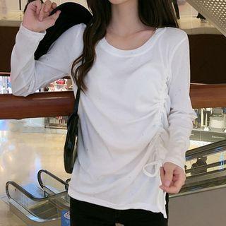 Ruched Side Glitter Long-sleeve Top