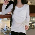 Ruched Side Glitter Long-sleeve Top
