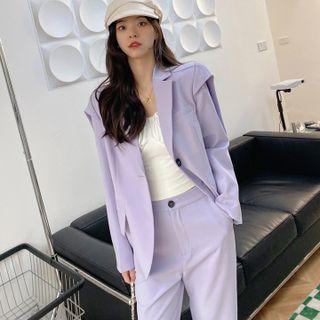 Single-button Blazer / Bootcut Dress Pants / Set
