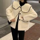 Sailor-collar Fleece Button-up Jacket White - One Size