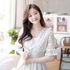 Crochet-trim Lace Long Empire Dress White - One Size
