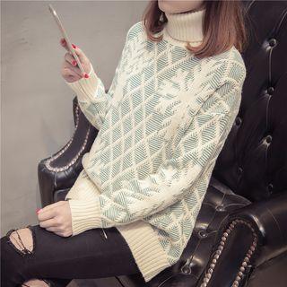 Snowflake Patterned Turtleneck Sweater