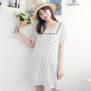 Short-sleeve Dotted Shift Dress