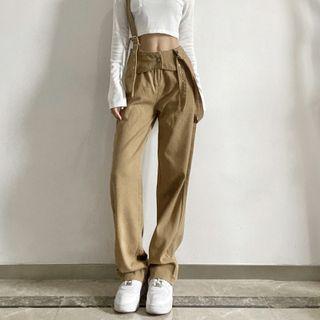 High-waist Straight-leg Pants With Suspender