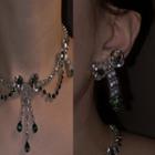 Rhinestone Bow Necklace / Drop Earring