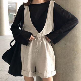 Long-sleeve Sheer T-shirt / Wide Leg Jumper Shorts