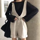 Long-sleeve Sheer T-shirt / Wide Leg Jumper Shorts