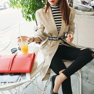 Notched-lapel Coat With Lettering Webbing Belt