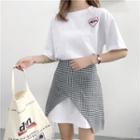 Set : Heart Short-sleeve T-shirt + Plaid Mini Skirt