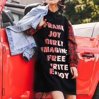 Mock Two-piece Lettering Pullover Dress