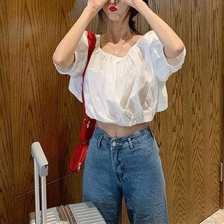 Open-back Short-sleeve Cropped Top White - One Size