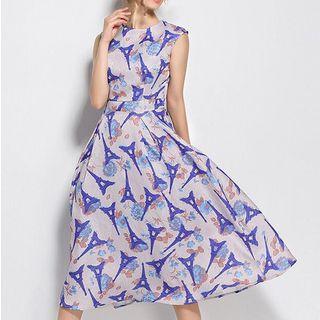 Jacquard Sleeveless A-line Midi Dress