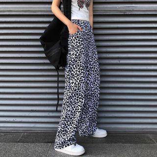 Leopard Pattern Wide Leg Pants