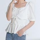 Lace-up Front Short-sleeve Blouse