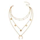 Alloy Disc Layered Necklace C2179 - Gold - One Size