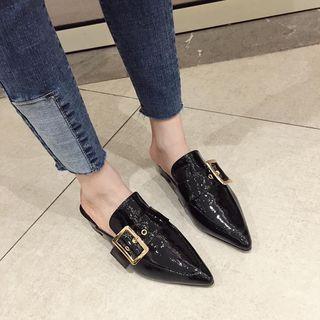 Pointed Toe Buckled Patent Mules