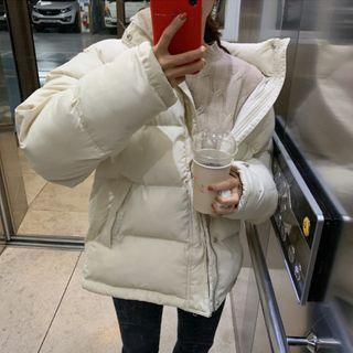 Stand-collar Padded Coat Off-white - One Size