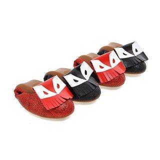 Faux-leather Color-block Fringed Flats