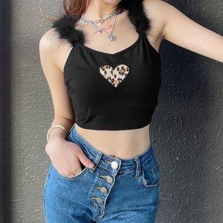 Leopard Print Heart Spaghetti Strap Top