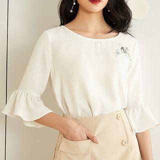 Sequined Elbow-sleeve Blouse