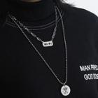 Wifi Lettering Tag Pendant Stainless Steel Layered Necklace Silver - One Size