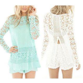 Long-sleeve Paneled Slit-back Top