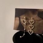 Mismatched Cutout Rhinestone Heart Earrings Silver Needle - Non-matching - Gold - One Size