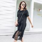 Short-sleeve Frilled Panel Dress