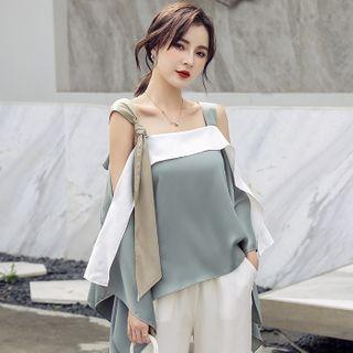 Color Block Strappy Top Silver Gray - One Size