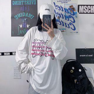 Cartoon Bear Lettering Long-sleeve T-shirt