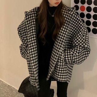 Houndstooth Hooded Zip-up Jacket Houndstooth - Black & White - One Size