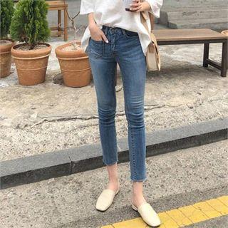 Frayed Washed Slim-fit Jeans