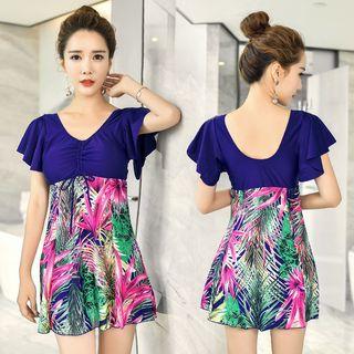 Short-sleeve Leaf Print Swimdress