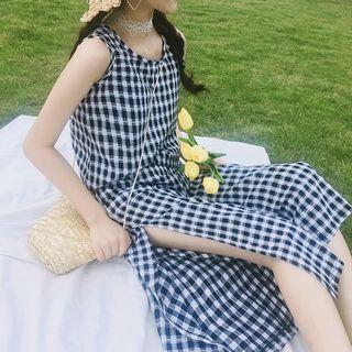 Set: Plaid Tank Top + Crop Wide Leg Pants