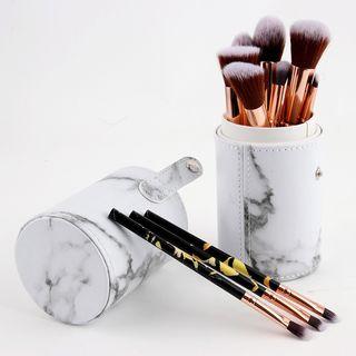 Set Of 10: Marble Print Makeup Brush With Case
