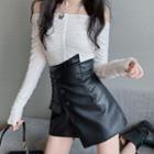 Long-sleeve Top / Faux Leather A-line Skirt