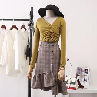 V-neck Ruched Long-sleeve T-shirt