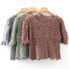 Short-sleeve Plain Cut Out Knit Top
