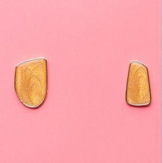 Abstract Shape Ear Stud 1 Pair - 925 Silver Needle Earrings - Yellow - One Size