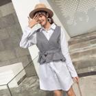 Set: Plain Shirt Dress + Striped Vest