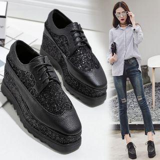 Sequined Platform Lace-up Shoes