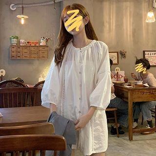 3/4-sleeve Eyelet Trim Tunic Blouse White - One Size