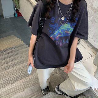 Short-sleeve Print T-shirt Charcoal Gray - One Size